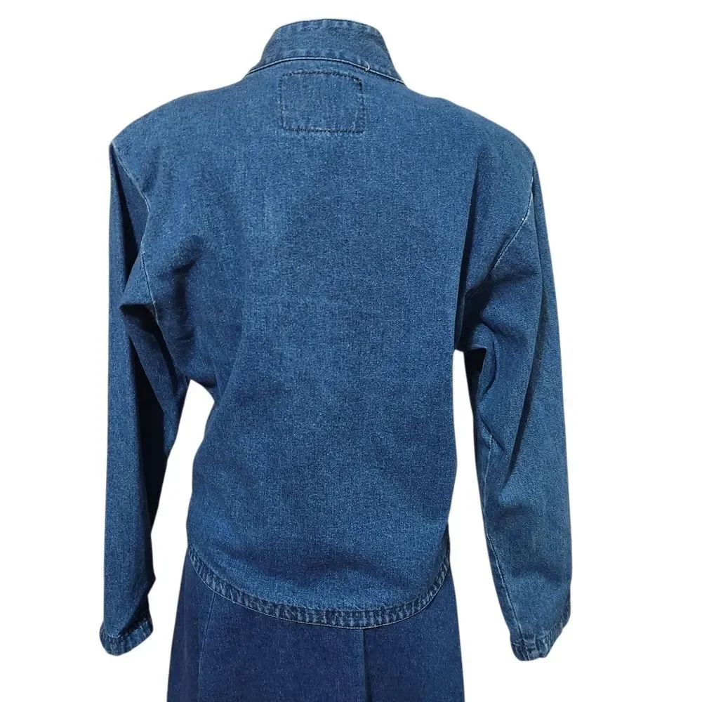 Vintage Waco Denim Outfit Womens Size 4 XS S Blue Jean Long Full Skirt Jacket
